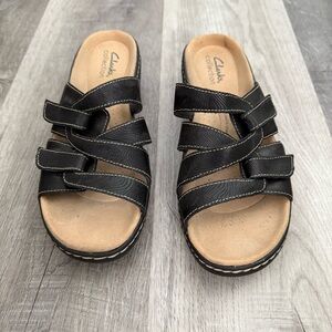 Women's Clarks Merliah Karli black leather sandals. Sz. 7.5